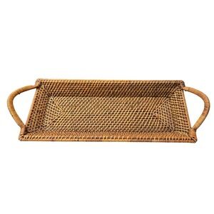 The Pampered Chef Woven Selections Rattan Rectangular Serving Tray with Handles